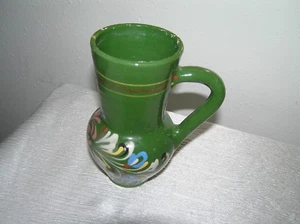 Vintage Rustic Small Green Painted Pottery Single Handle Vase – AS-IS – - Picture 1 of 7