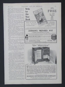 Litografía 1905 9x13 Johnson's Wax, Monroe Frig., anuncios de bolígrafos Spencerian de 2 caras - Imagen 1 de 2