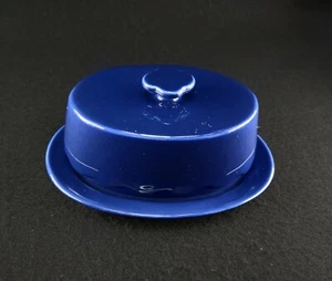 Cobalt Blue Ceramic Butter Dish Portugal Sofal By Paradox Flower Handle - Picture 1 of 6