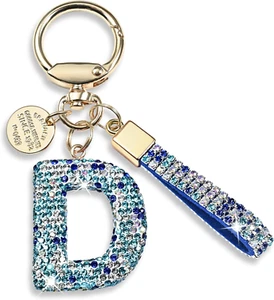 Pink Blue White Initial Letter Keychain Gift for Women Girls Bling Sparkly Cute - Picture 1 of 13