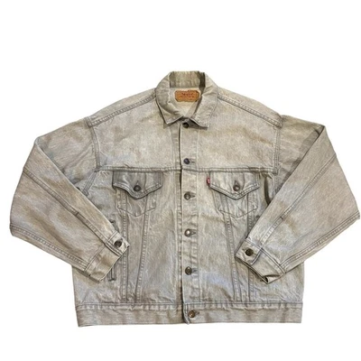 Chaqueta de Camionero Levis Denim Vintage Años 80 Para Hombre Grande Gris Lavado con Ácido EE. UU. *DEFECTO* Foto 1 de 4