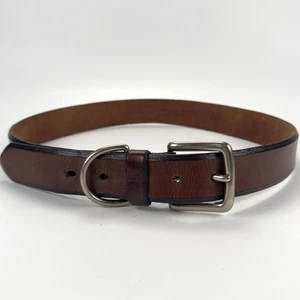 Cintura uomo senza marchio in pelle marrone foderata nera fibbia in ottone taglia 32 - Foto 1 di 6