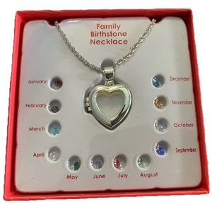 Silver Tone Family Birthstone Chain Necklace Heart Pendant NIB 20” + 3” Extender - Picture 1 of 24