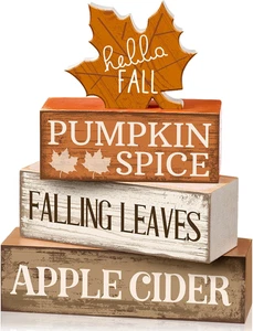 Rustic Wooden Maple Leaf Block Sign Thanksgiving Table Centerpiece - Picture 1 of 17