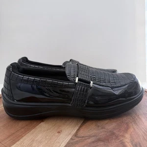 Orthofeet Shoes Womens Size 9.5 Black Slip-On X-Wide 2E Croc Embossed Dress 819 - Picture 1 of 10