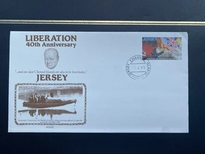 JERSEY 1985 FDC WWII LIBERATION ANNIVERSARY SWASTIKA FLAG WINSTON CHURCHILL - Picture 1 of 3
