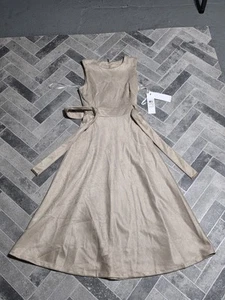 NWT Calvin Klein Tan Faux Suede SLvless Suede Aline Sleeve Dress Women's Size 2 - Picture 1 of 14