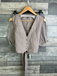 Conjunto corto chaleco a cuadros guinga azul talla UK 10 Free People Co Ord para mujer - Imagen 1 de 16