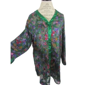 Victoria's Secret Gold Label Green Jewel Tones Satin Paisley 80s Nightgown - Picture 1 of 8
