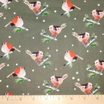 Tela de madera de invierno pájaros en verde oscuro 100 % algodón de camelot por comprar Foto 1 de 2