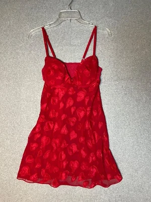 Vintage Victorias Secret Teddy Nighty Hearts Love Red Medium Short Sheer Y2K - Image 1 of 4