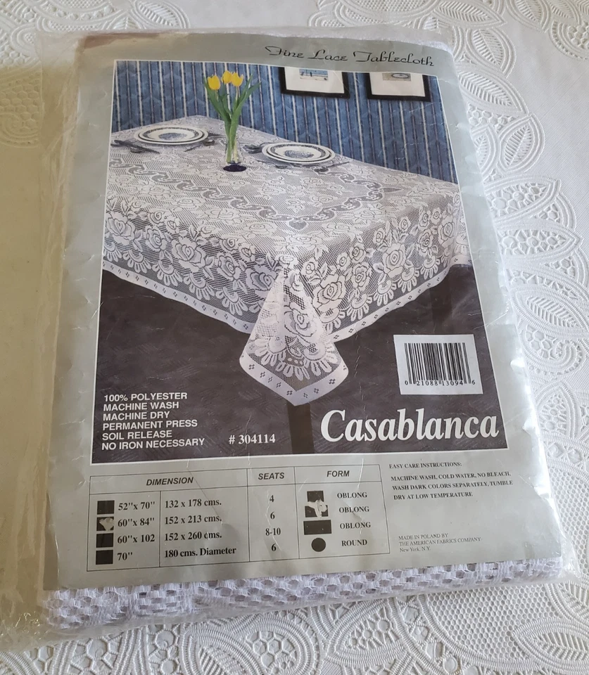 1 Nova Toalha de Mesa Casablanca de Renda Branca Estilo Antigo Toalha de Mesa Retangular 60X84" - Imagem 1 de 1