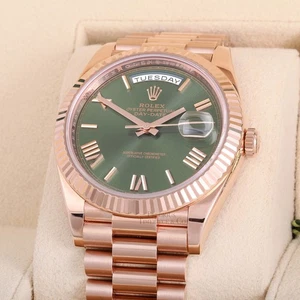 Rolex Day-Date 40 228235 President 18K Everose Gold Fluted Olive Green Dial -Box - Picture 1 of 8