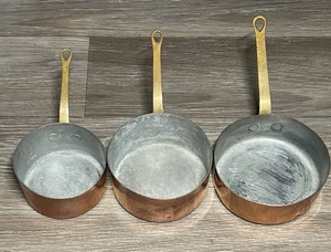 3 Vintage French Copper Mini Pan Pot Havard Villedieu - Bild 1 von 8