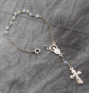 Cuentas de oración de cristal transparente crucifijo cruz rosario plata esterlina vintage 775a - Imagen 1 de 12