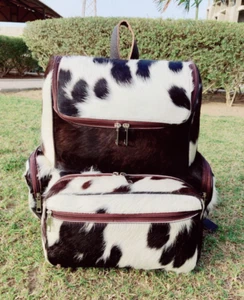 Tricolor Brindle Real Cowhide Backpack-Travel Bag-Diaper Bag-School Bag Gym Bag - Picture 1 of 4