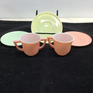 Lote de platillos de taza vintage Demitasse azucarero rosa amarillo verde artículos de restaurante - Imagen 1 de 8