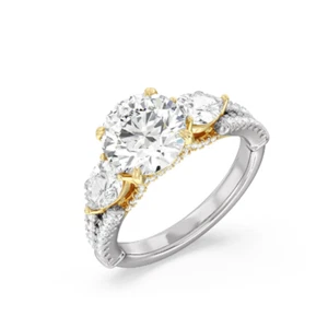 Engagement Multitone  Gold Ring Lab Grown Round Diamond 2.3 Ct IGI Certified 14k - Picture 1 of 8