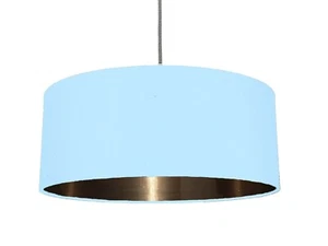 Paralume fatto a mano in tessuto azzurro *6 fodere metalliche spazzolate* rame bronzo - Foto 1 di 25