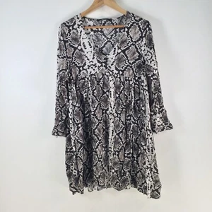 Zara dress womens M aus 10 shift smock grey snakeskin long sleeve Vneck 105473 - Picture 1 of 9