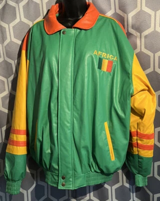 Steve & Barry's Vintage Africa Zip Up Letterman Jacket Men's XL-Green Yellow - Image 1 of 4
