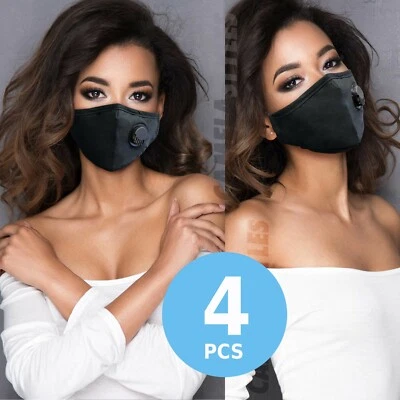 4 packs Face Masks high quality Reusable Washable Cloth Mask with filter (Black) - Image 1 of 4