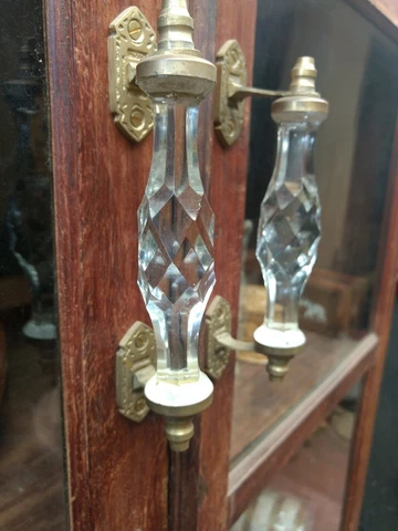 2 Ps Vintage Door Handles Puller Transparent White Crystal Cut Glass Brass Cover