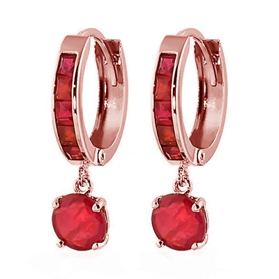 14K. SOLID GOLD HUGGIE EARRING WITH NATURAL RUBIES - Image 1 of 4