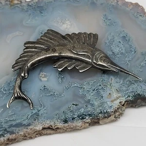 Vintage Sword Fish Sail Brooch Sterling Silver Pin - Picture 1 of 13