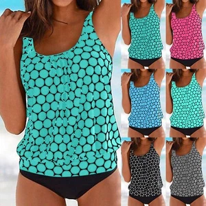 Women Tankini Swimdress 2-Piece Swimsuit Swimwear Bathing Bikini Set Plus Size - Picture 1 of 42