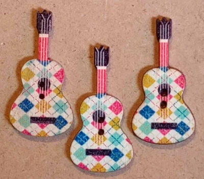 3 Multi-color Guitar Crafting Buttons Sewing Wood 1  3/8 inch  - Image 1 of 2