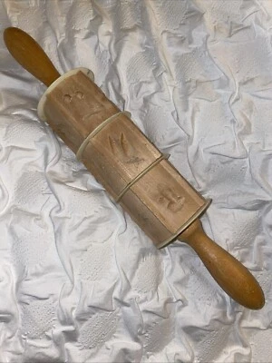 Vintage Wooden Embossed Rolling Pin Dough Roller with Plastic Dividers - Image 1 of 4
