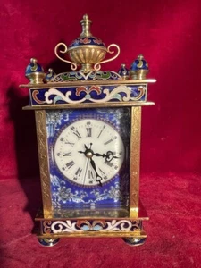 Old Mantel Clock Gilded Brass Painted Champleve Enamel Female Portraits France - Picture 1 of 9