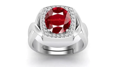 14.00 Carat A+ Quality Natural Burma Ruby Manik Gemstone Silver Plated Ring Adju - Image 1 of 4