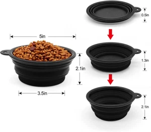 5" Portable & Foldable Small Dog Bowl - Black (5 Pack) - Compact Travel Pet Bowl - Picture 1 of 5