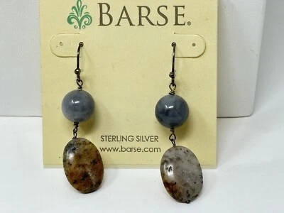 New on Card BARSE 925 Sterling Silver Eagle Eye Jasper Gemstone Drop Earrings - Image 1 of 4