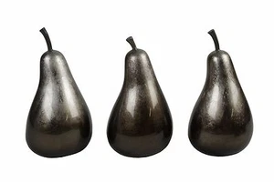 Set x 3 Lacquerware Pear Ornaments - Coffee Colour - Picture 1 of 1