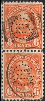 Perfins USA 1922, Sc558 2x 6c Garfield. Used GE Jacksonville (b) - Image 1 of 3