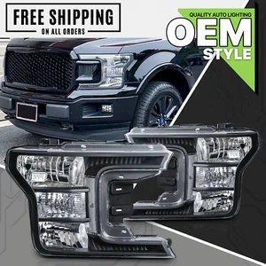 Pair L+R Black Clear Corner OE Style Headlight fit 2018-2020 F150 Halogen Models - Picture 1 of 12