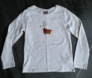 NEXT Girls Christmas Reindeer Rudolf White Striped Long Sleeve Top Age 5-6 - Picture 1 of 4