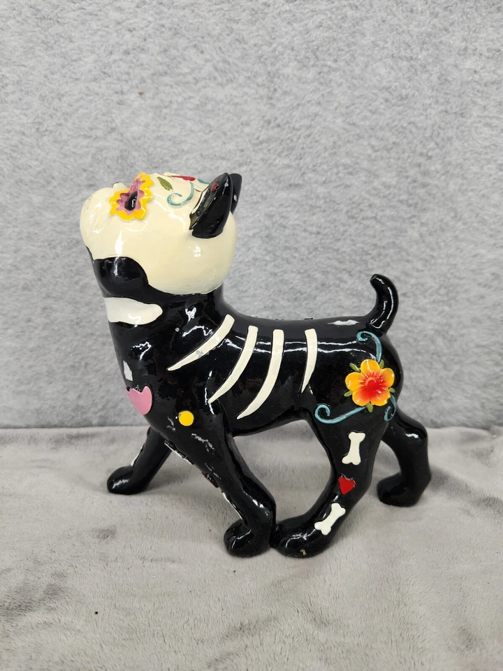 Linda Estatua de Bulldog Francés Frenchie Día de Muertos Arte Calavera de Azúcar 8" de Alto Foto 1 de 4