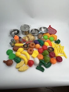 Pretend Play plastic food and metal pots Lot Of 80 - Picture 1 of 8