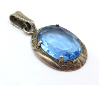 Edler ART DECO Anhänger blauer Farbstein 900er Silber Unikat Vintage Silver *F - Bild 1 von 4