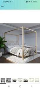 queen size canopy bed frame gold - Picture 1 of 3