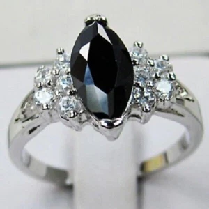 2Ct Marquise Lab created Black Diamond Women's Ring 14K White Gold Plated Silver - Picture 1 of 3