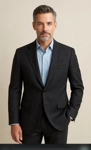 JOS A BANK Herren Anthrazit Grau GRID WINDOWPANE Wolle Sport Mantel Jacke Blazer 44 L - Bild 1 von 7