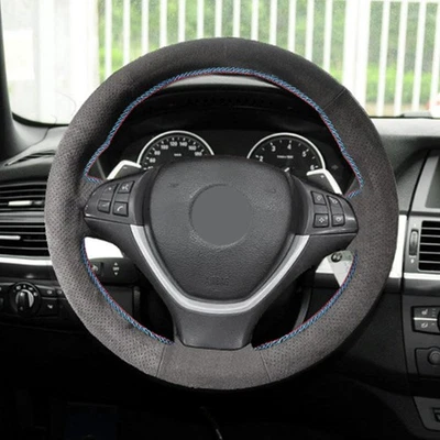 Suede Red-Blue Line Steering Wheel Cover For BMW X5 E70 2006 2007 2008 2009-2013 - Image 1 of 4