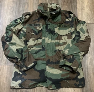 VTG 80's US Army Woodland Camo Cold Weather Field Jacket Mens Small Short - Picture 1 of 11