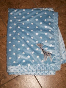 Carters Child Of Mine Blue White Stars Giraffe Velour Sherpa Baby Blanket 30x40 - Picture 1 of 4