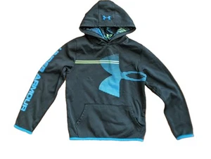 UA UNDER ARMOUR Boy's Graphic Big Logo Hoodie Blue Loose Fit YLG/L Cold Gear   - Picture 1 of 21